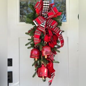 Red Winter/Holiday Door Swag with Bells
